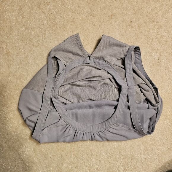 Express Chiffon Front Smocked Goddess Neck Tank Top Grey Silver Medium - Picture 5 of 11